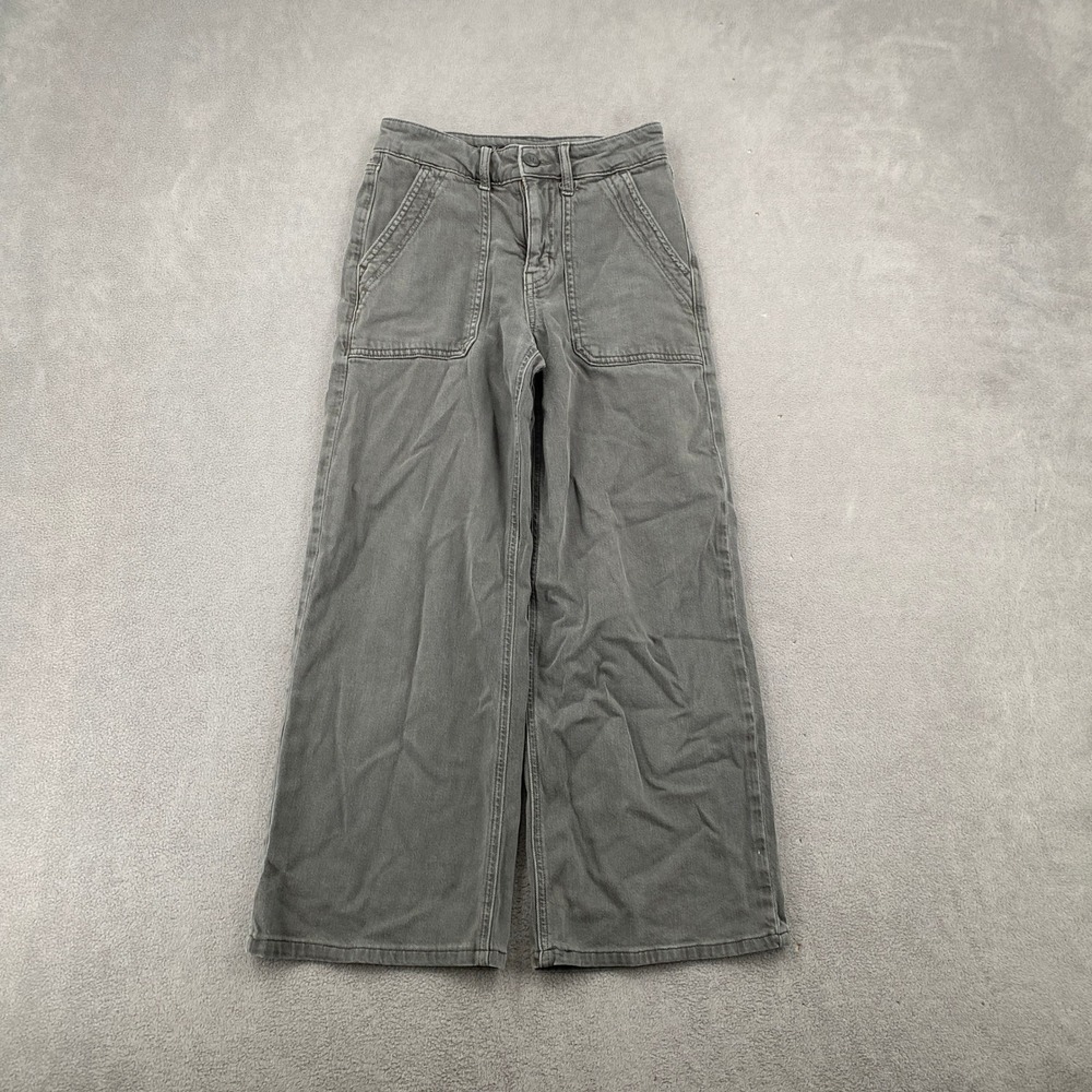 American Eagle Outfitters Wide Leg Crop Pants Gray Stretch High Rise Size 000